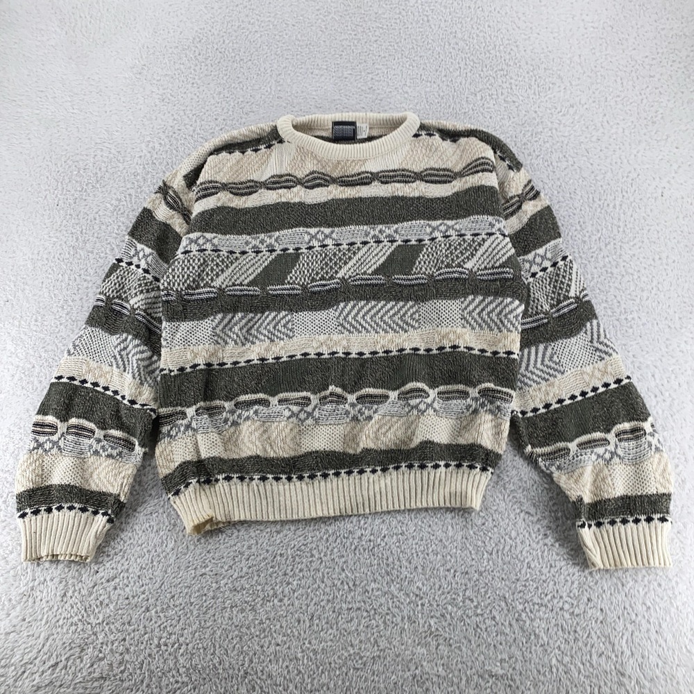Knightsbridge 3D Textured‎ Cable Knit Sweater BOXY Medium Geometric Green USA